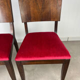 2 Art Deco chairs, red velvet and rosewood.