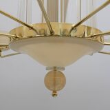 Mid Century Modern Style Brass and Murano Glass Big Chandelier
