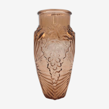 Vase Art Déco en verre pressé moulé, signé et numéroté Souchon Neuvesel, France - 1930