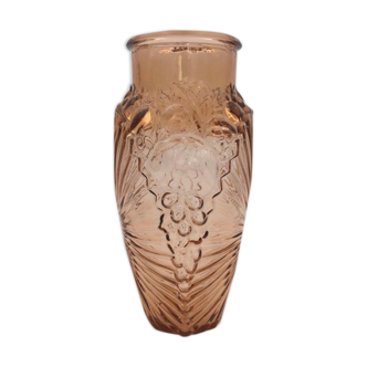 Art Deco vase in moulded, signed and numbered pressed glass Souchon Neuvesel, France -  1930s