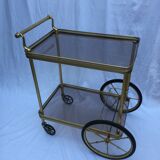 Serving wheels in gold metal & glass vintage 1960