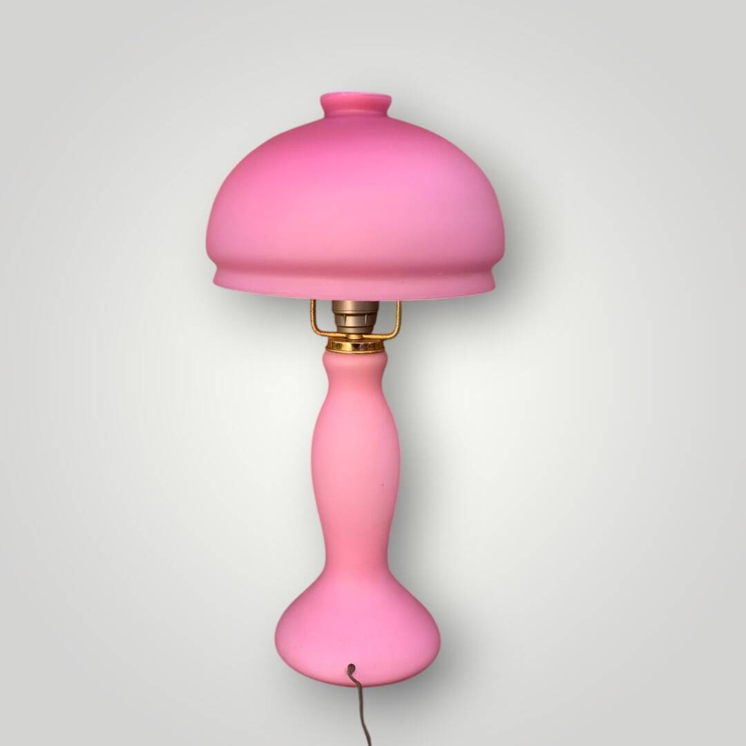 Pink frosted glass and gold brass accent lamp - 1970s