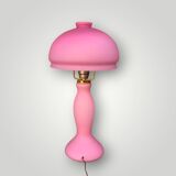 Pink frosted glass and gold brass accent lamp - 1970s