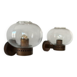 Paire d’appliques vintage, cuivre et verre bullé, BEGA Allemagne 1970