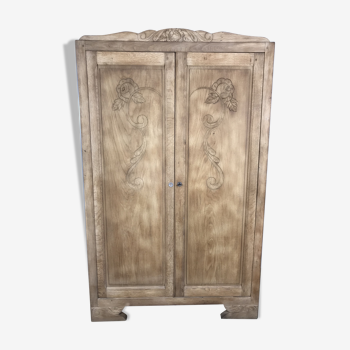 Armoire penderie vintage chêne massif aéro gommée