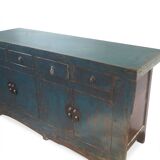 Antique Chinese sideboard in blue lacquered wood with drawers and doors