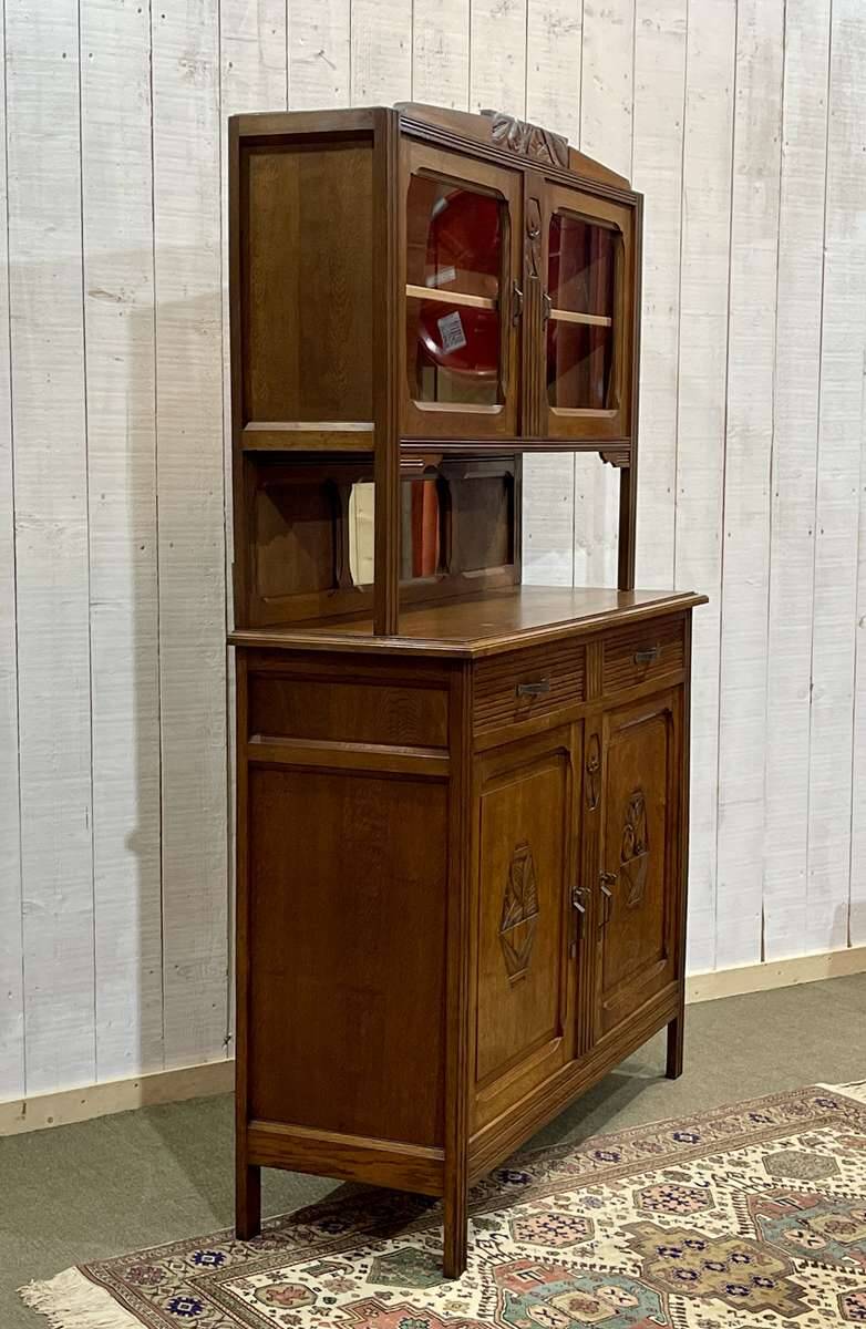 Two-piece Art Deco oak kitchen buffet from the 1930s