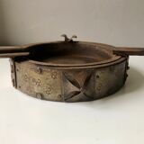 Wrought iron and wood ashtray, Brutalist style, 23rd century