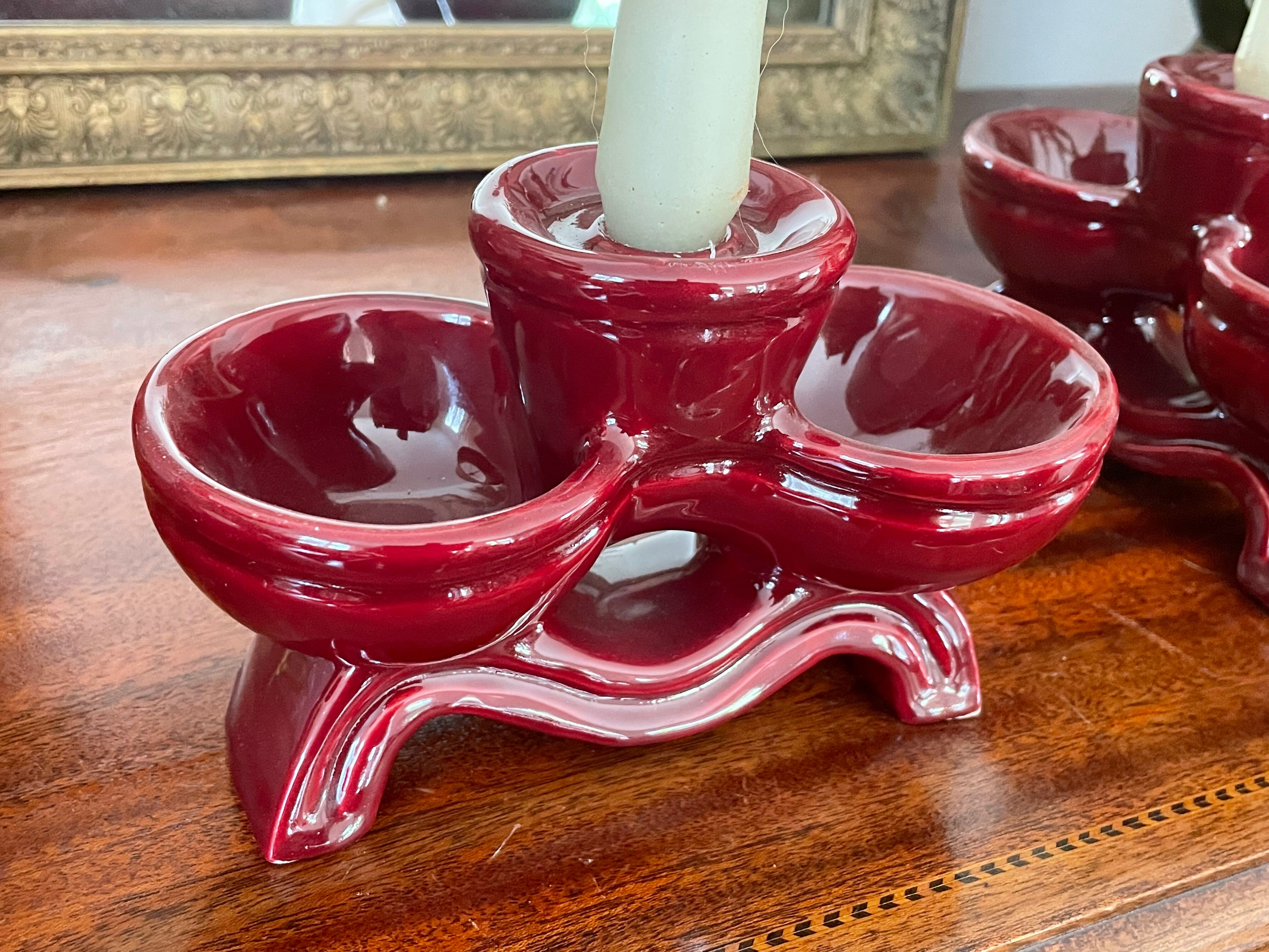 Pair of vintage glazed ceramic candle holders