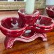 Pair of vintage glazed ceramic candle holders