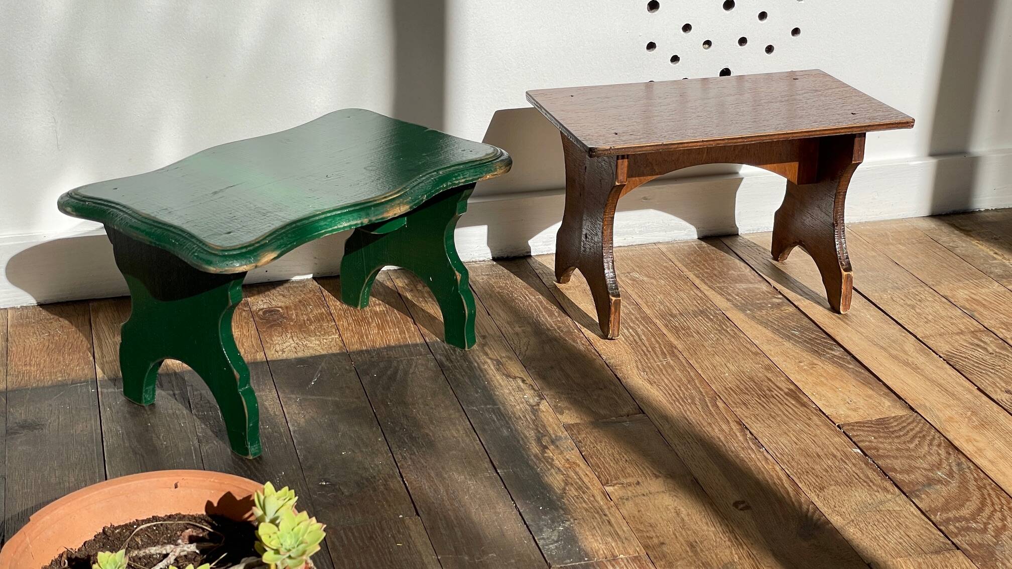 2 vintage wooden bar stools