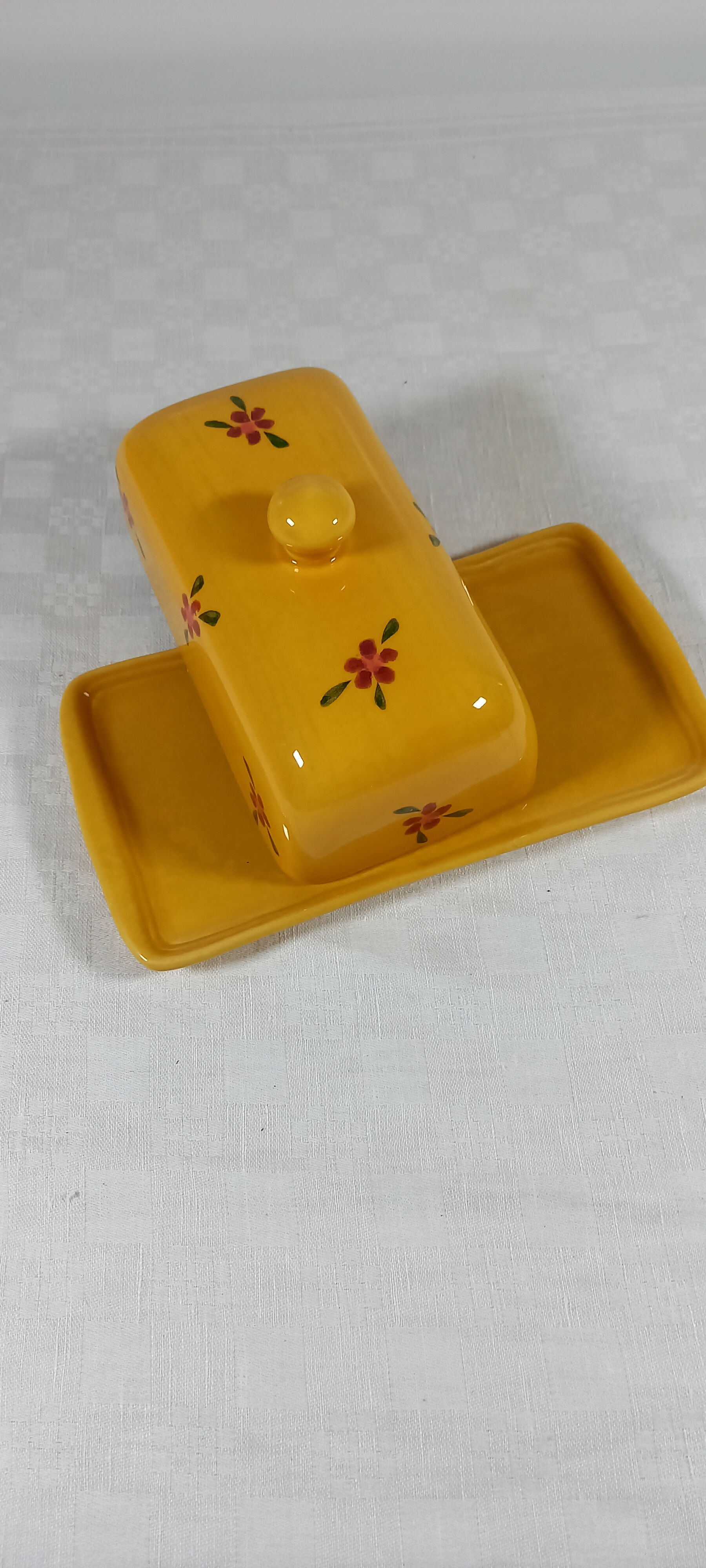 Glazed and decorated ceramic butter dish