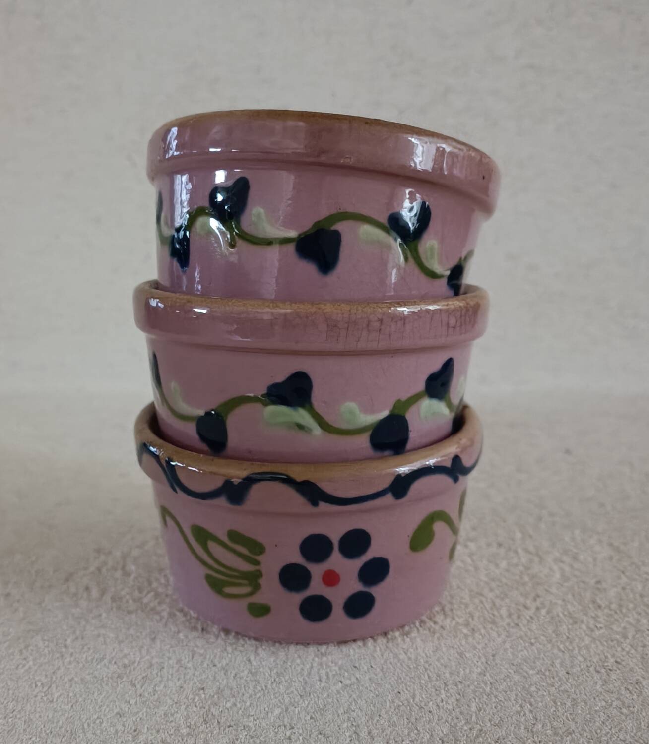 3 hand painted ramekins