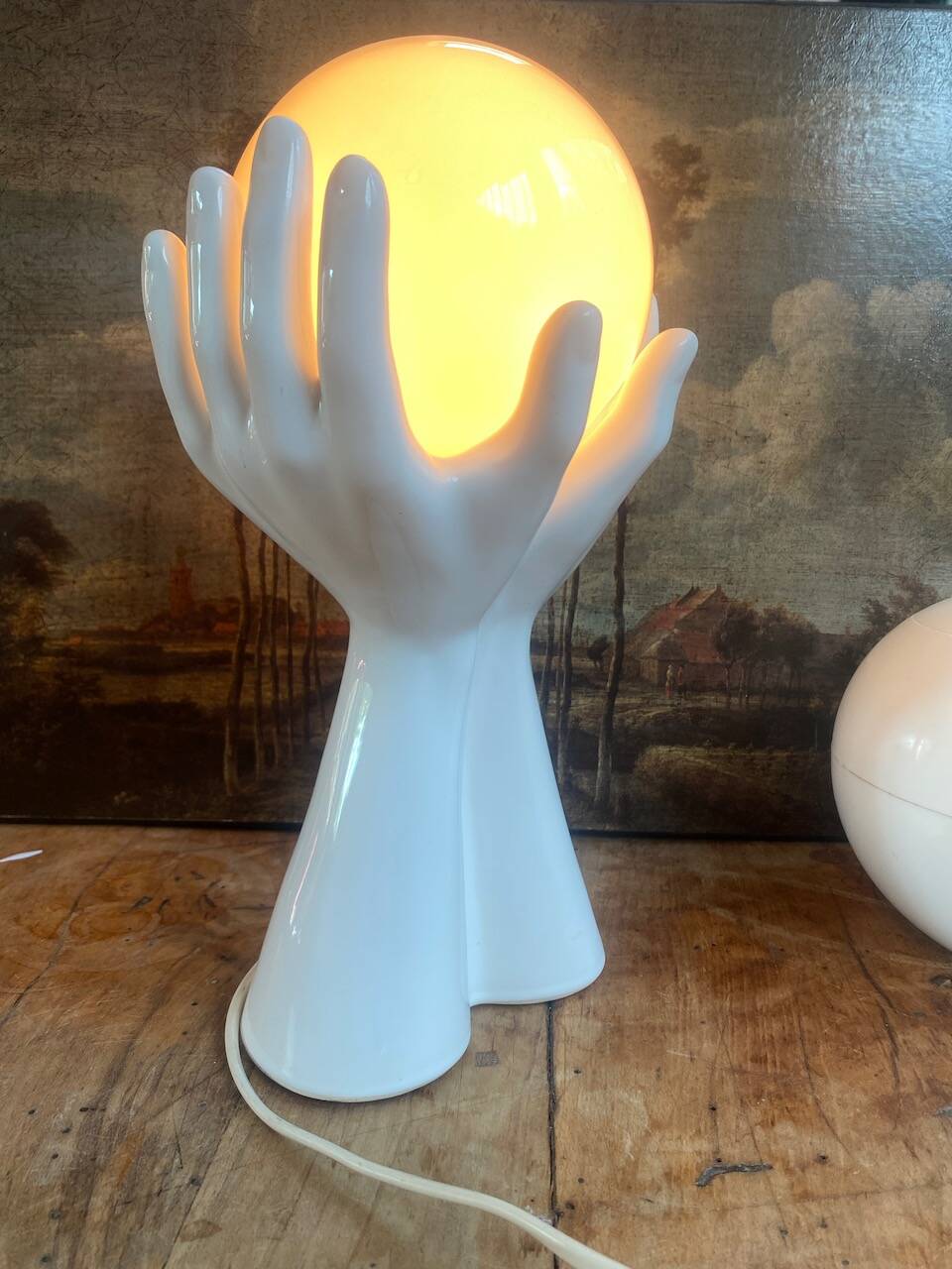 vintage ceramic and opaline hand lamp