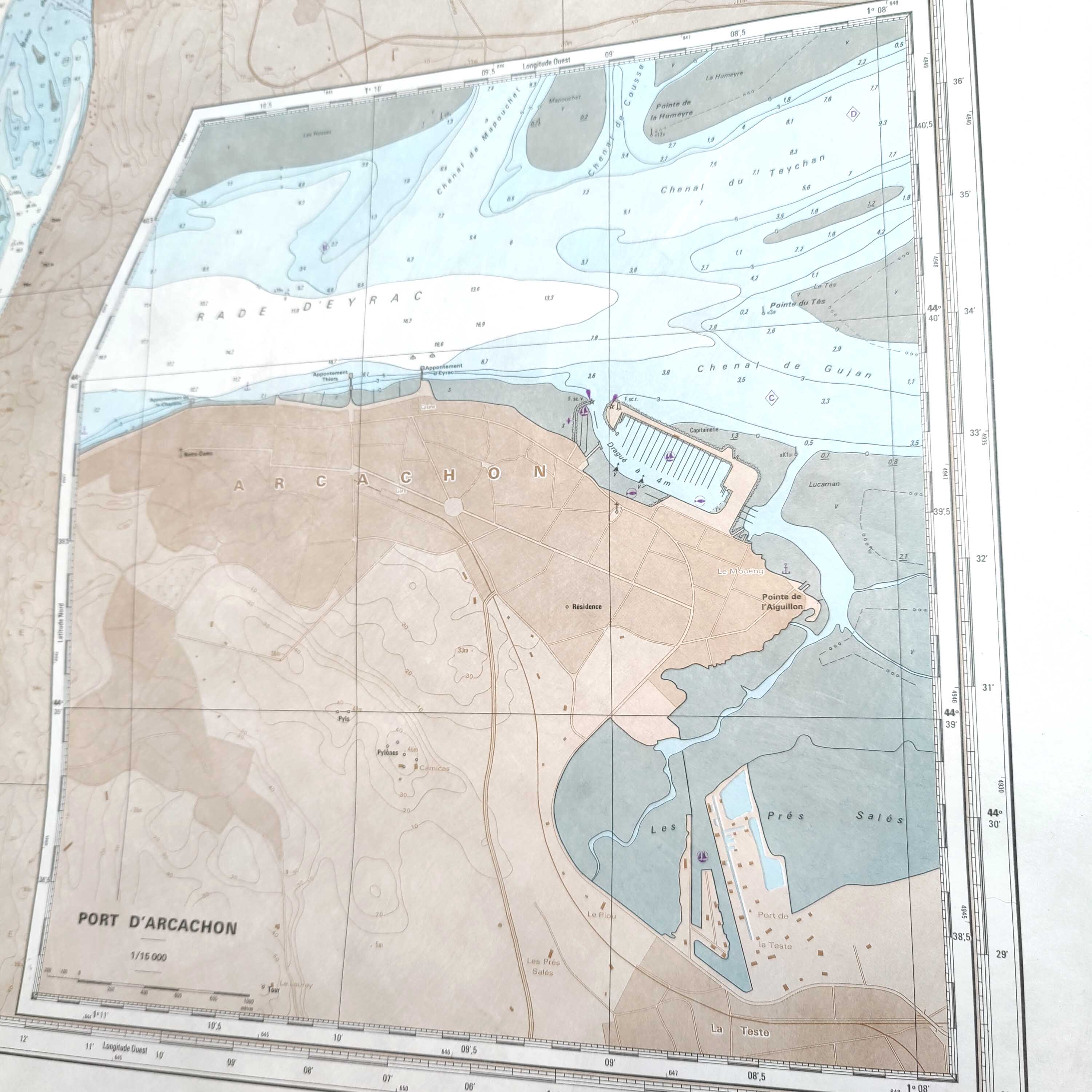 Map arcachon gironde basin 84cm by 63cm