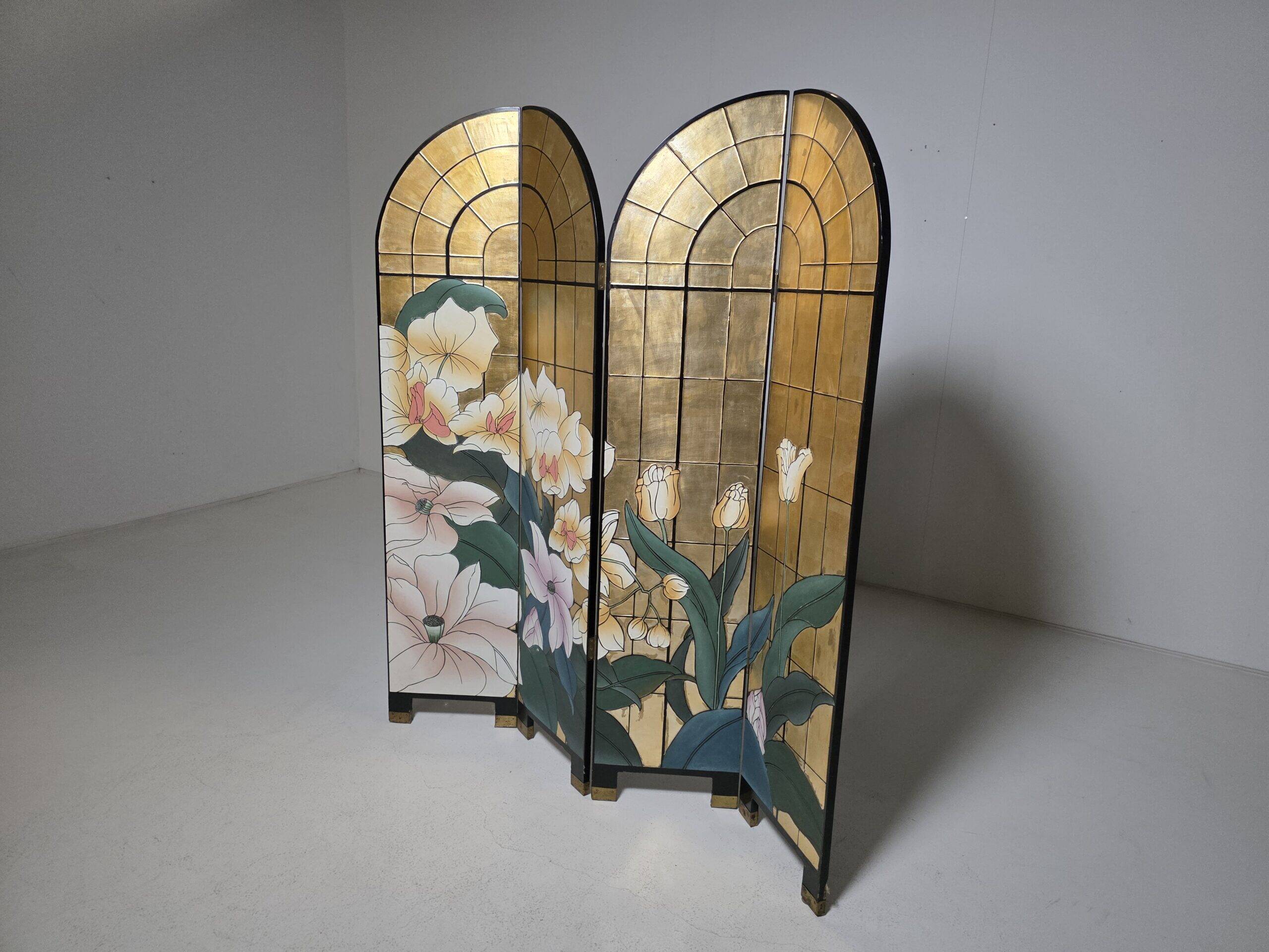 French four-panel room divider by Fournier Decoration Paris, 1980s