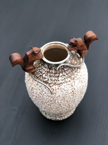 André Villien art deco ceramic vase silver bronze trim 1930