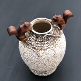 André Villien art deco ceramic vase silver bronze trim 1930