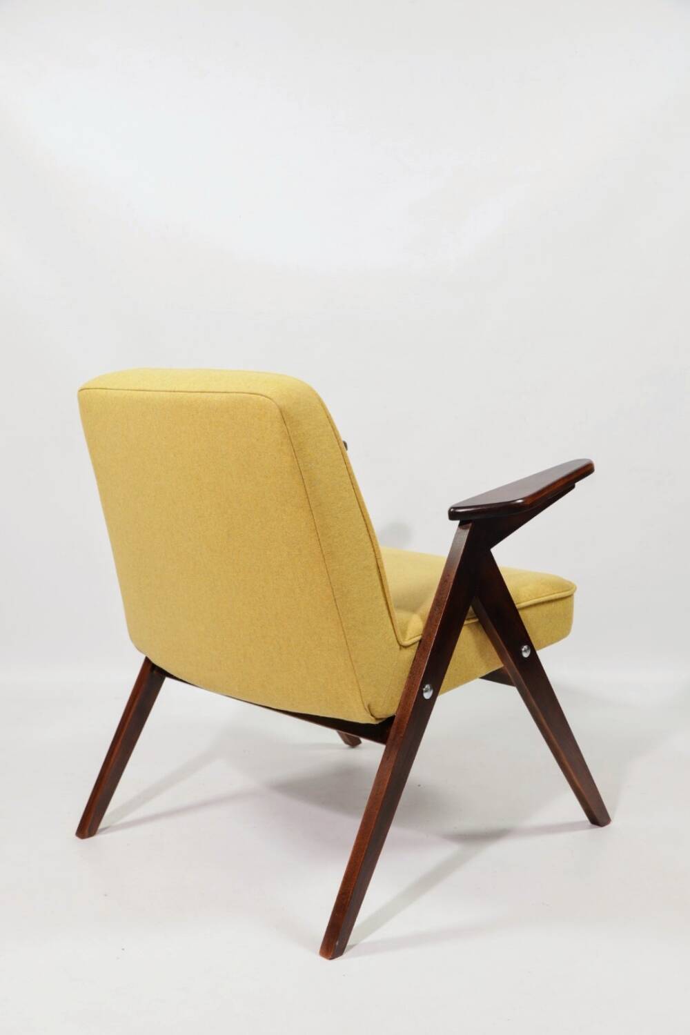 Vintage armchair Scandinavian design yellow wool fabric design by Chierowski