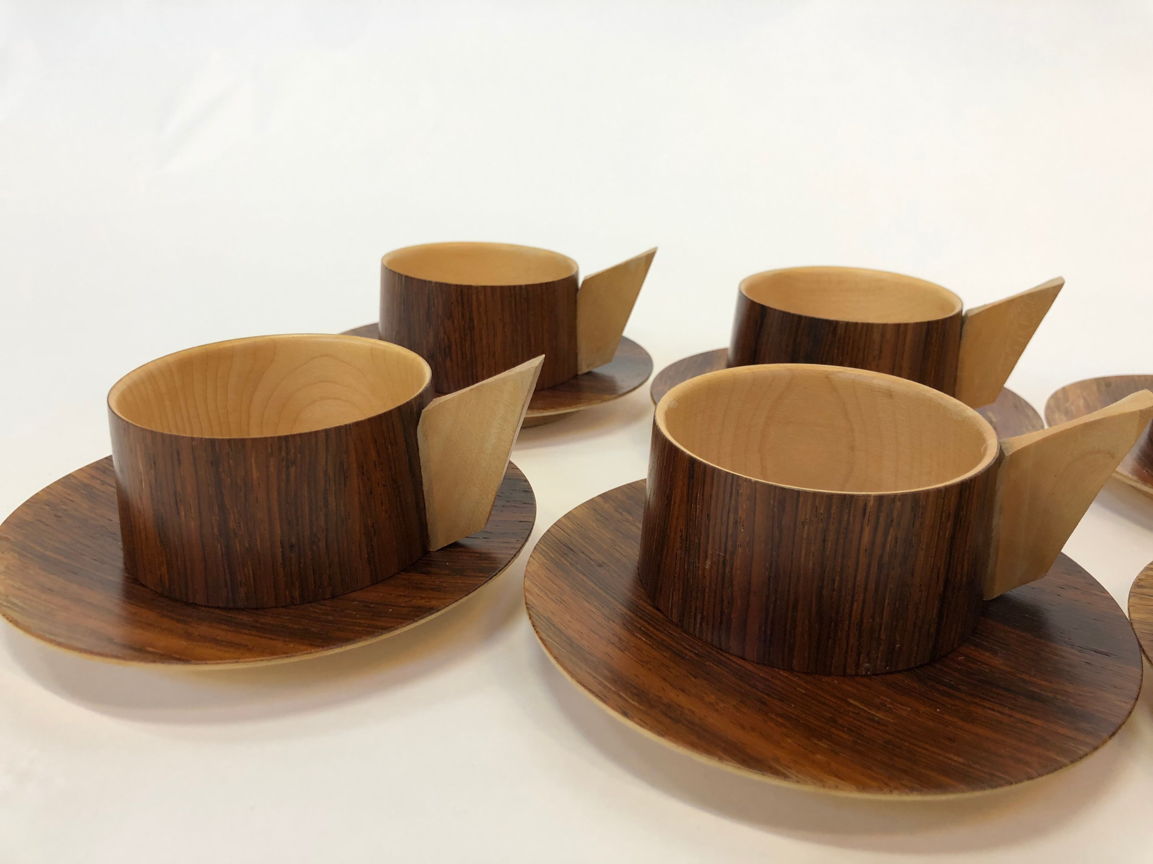 Vintage wooden cups and saucers in teak
