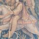 Painted burlap canvas depicting a medieval hunting scene circa 1950 by André Pierre BOURBIOUX, known as "Boul"