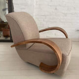 Art deco armchair in walnut and curly fabric