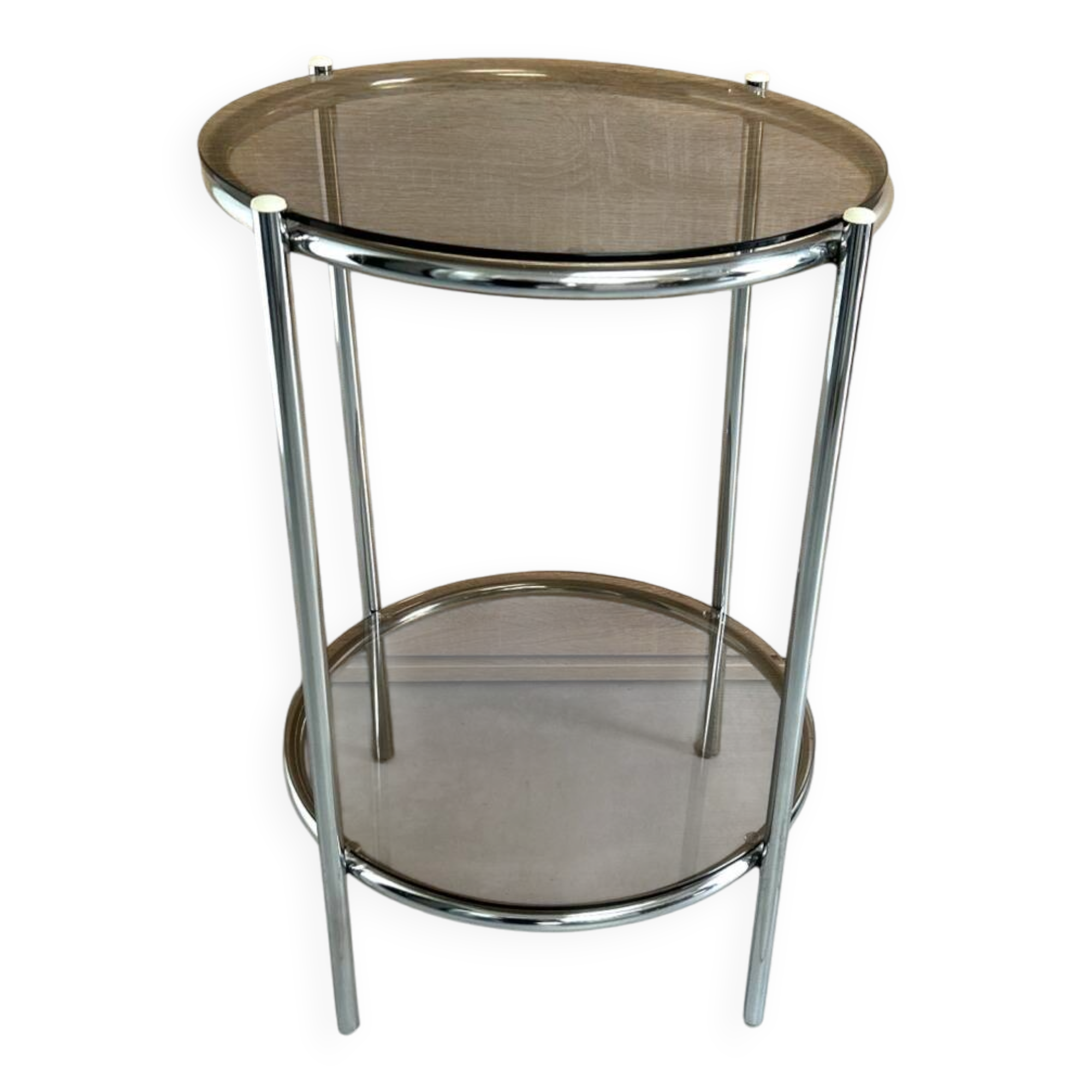 Round console 1970 chrome tube and smoked glass perfect condition