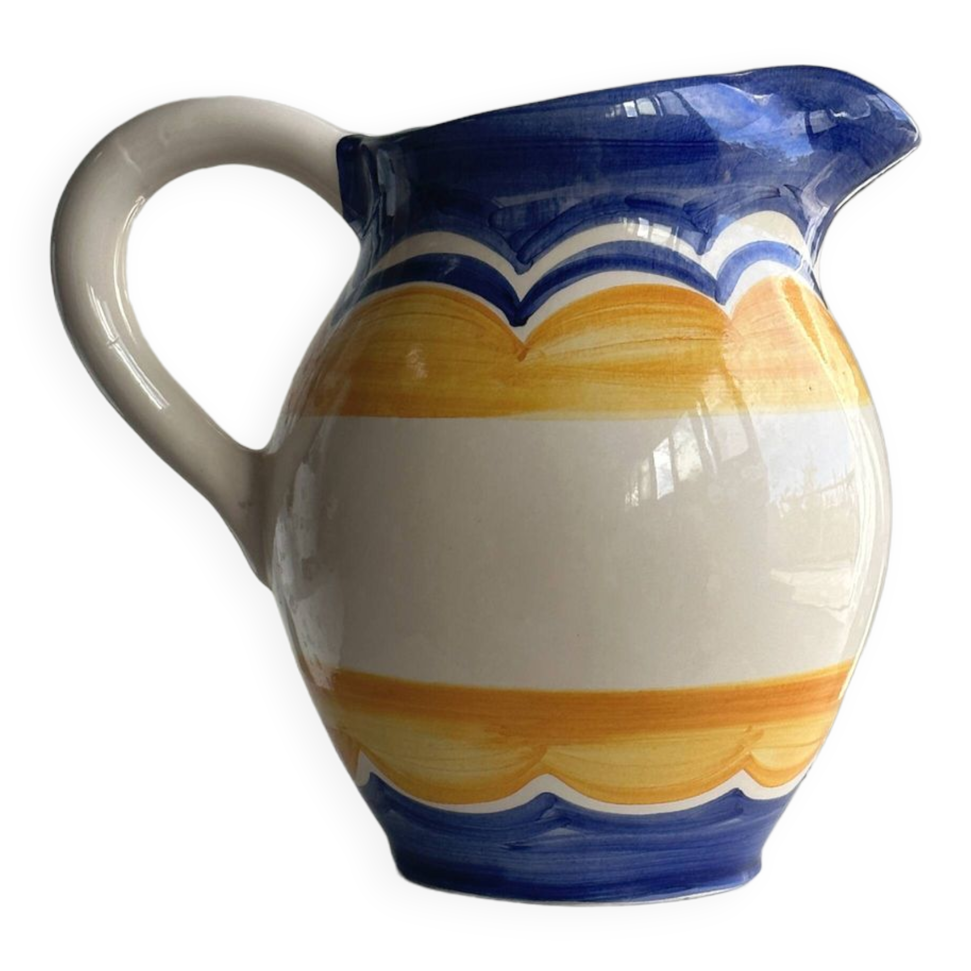 Large blue and yellow hand painted carafe H:20cm