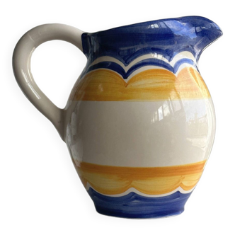 Large blue and yellow hand painted carafe H:20cm