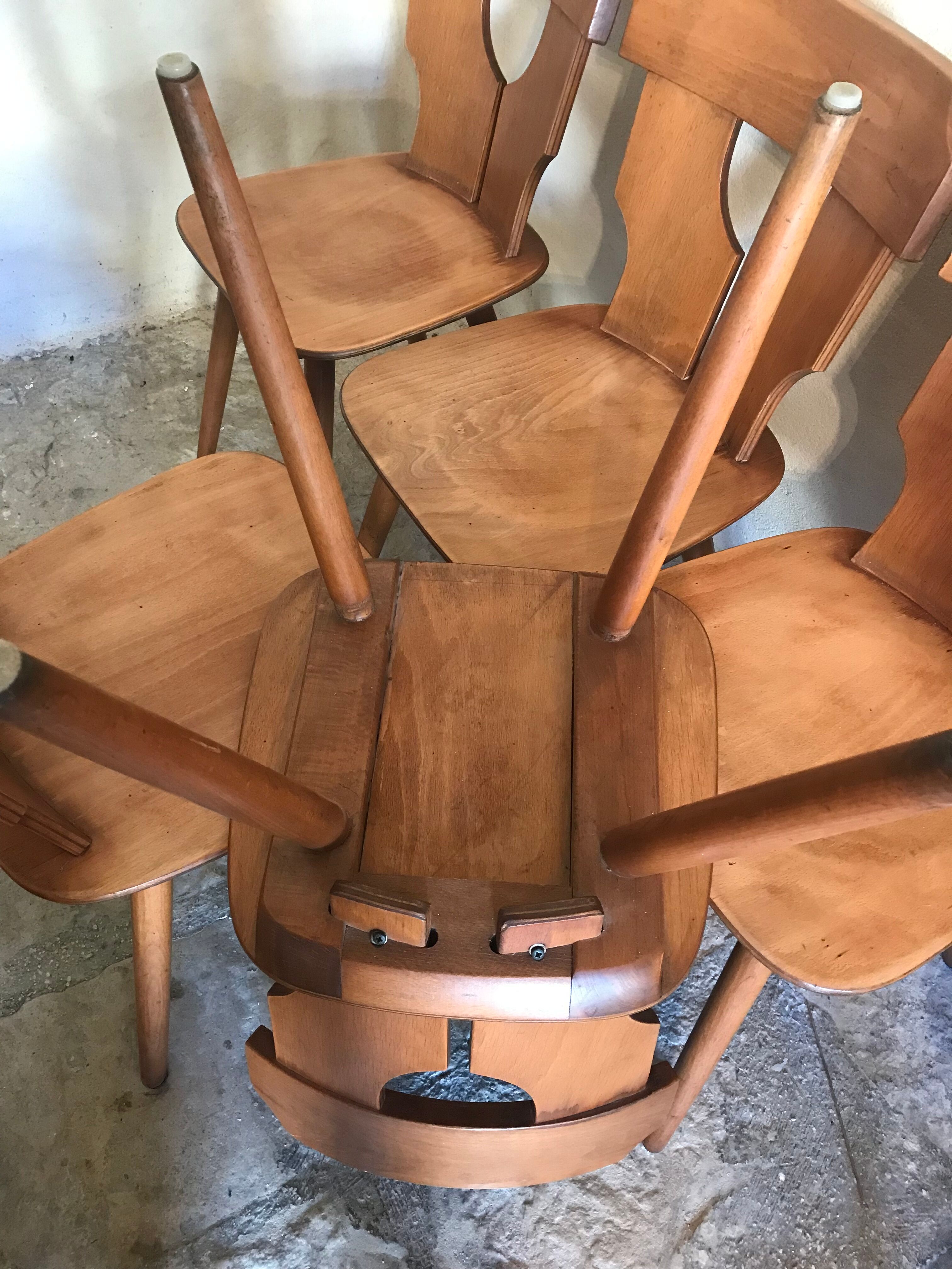 Lot de 6 chaises brutalistes vintage 1960-1980