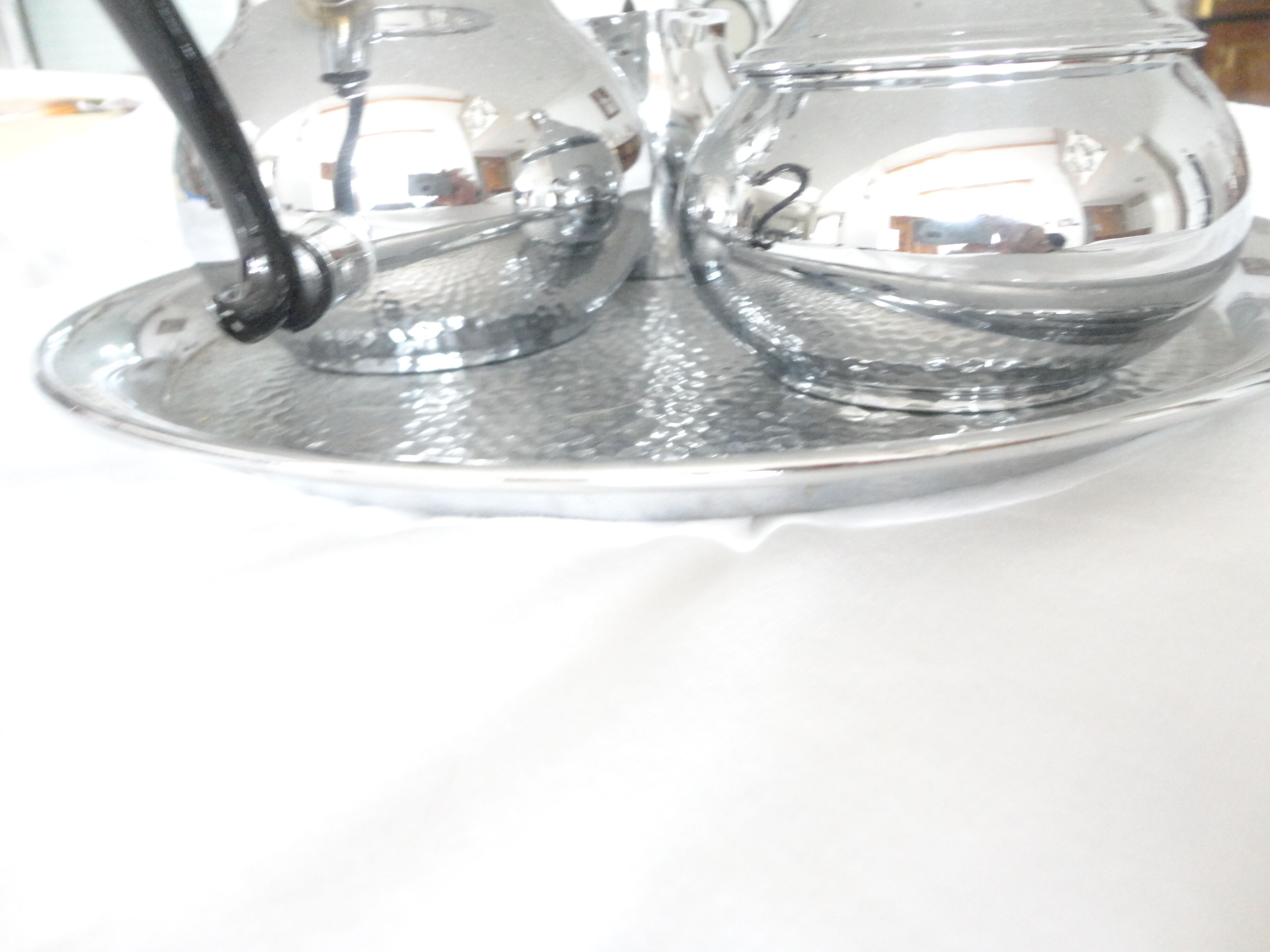 teapot, milk jug, sugar bowl, silver stainless steel, 1980,