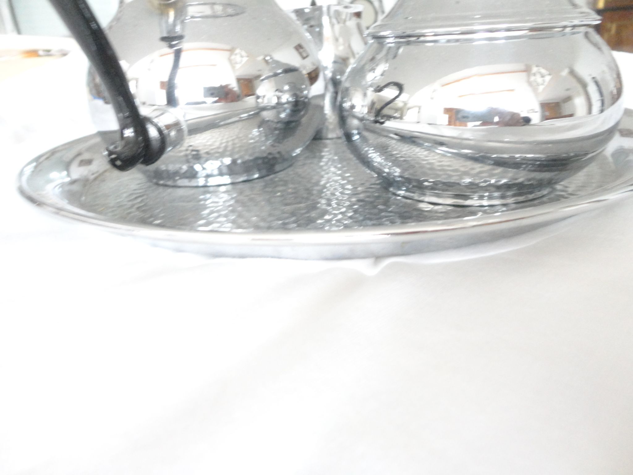 teapot, milk jug, sugar bowl, silver stainless steel, 1980,