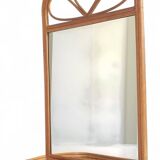 Mid Century French Riviera Rattan and Wicker Mirror With Shelf, Spain, 1960s–70s
