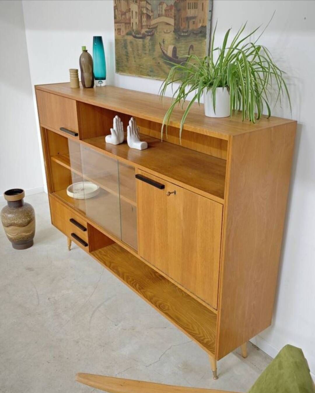Set of 2 furniture pieces: Large sideboard Libena and Buffet U458 Jiroutek in yellow.