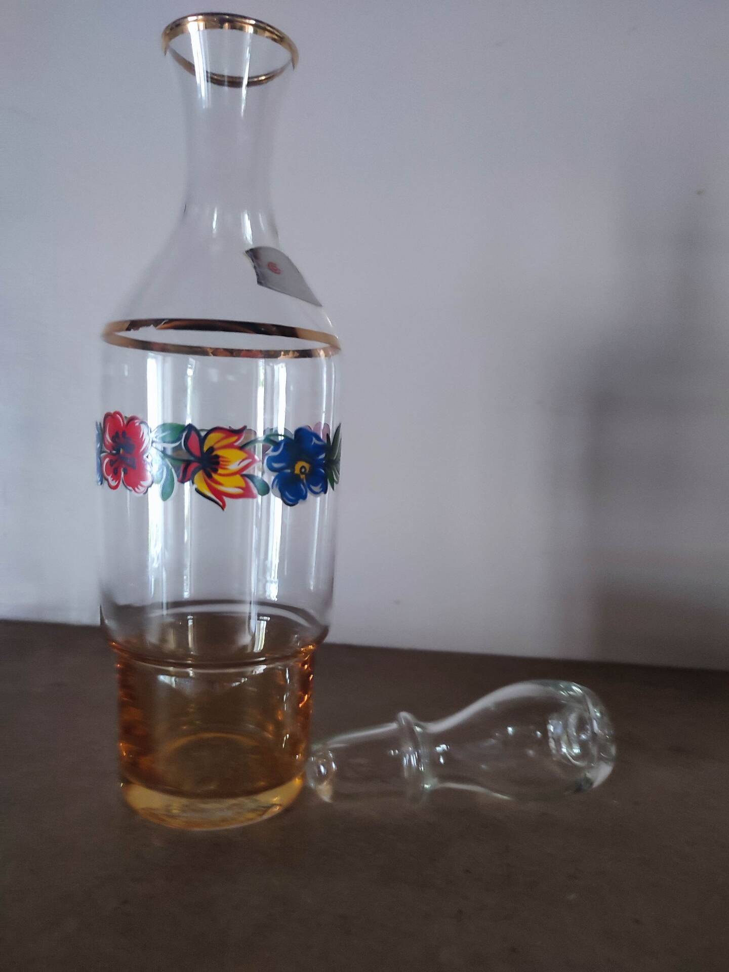 Vintage Italian glass carafe with floral decoration – Made in Italy – H. 29