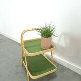 Rattan double tray with green leaf vintage fruit basket