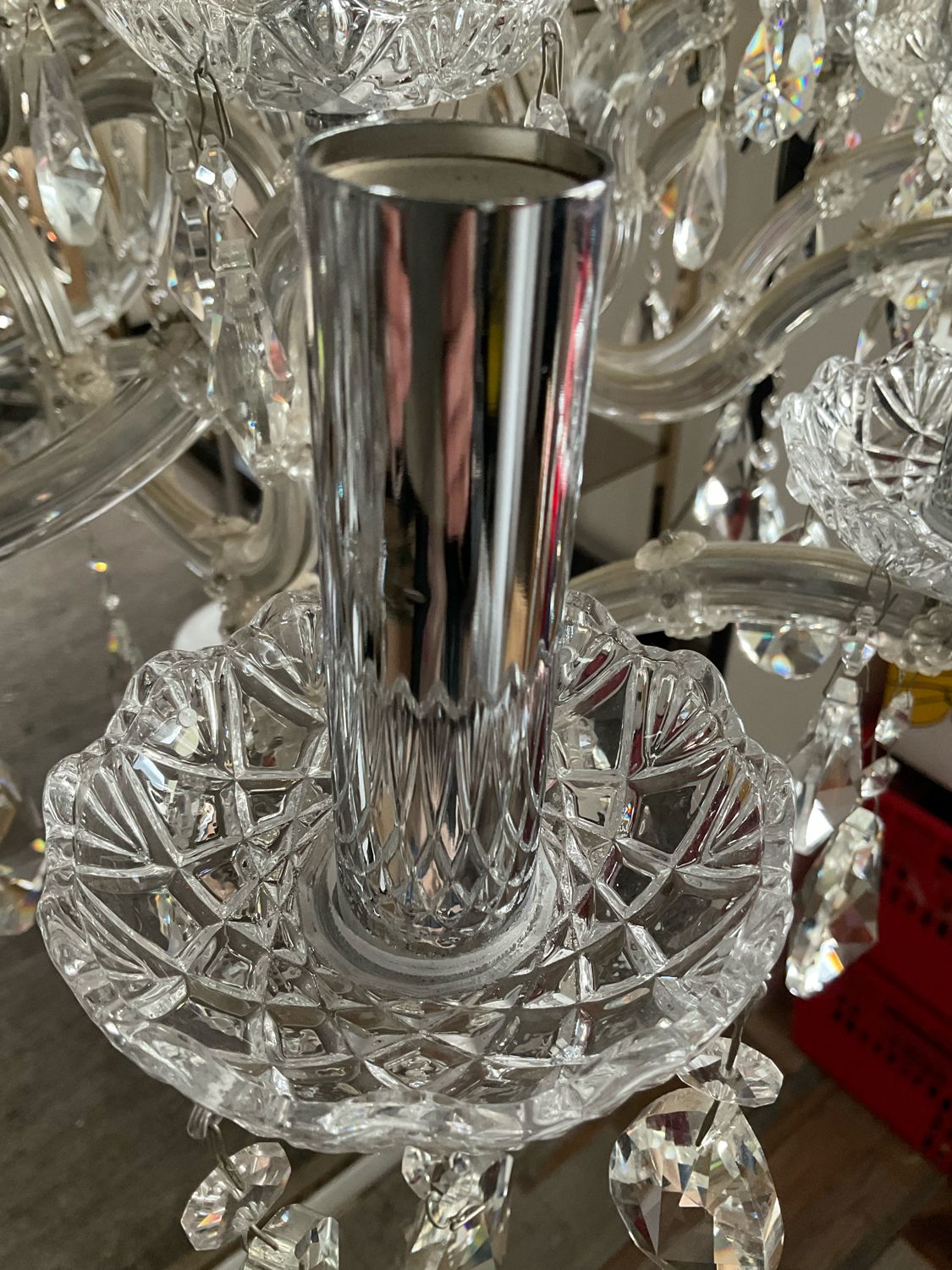 Chandelier 35 Murano glass lamps and crystal tassels D120cm