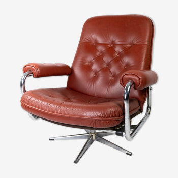 Red leather armchair and Danish metal structure 1960