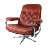 Fauteuil en cuir rouge et structure en métal danois 1960