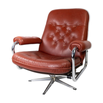 Red leather armchair and Danish metal structure 1960