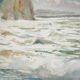 René leverd: waves against the cliffs, original signed watercolor