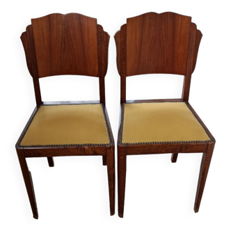 2 chairs 1950 Art Deco walnut bramble