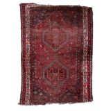 Antique Persian Shiraz handmade distressed rug 93 x 126 cm 1900s