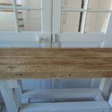 Vintage workbench with pearl gray patinated base and wooden top