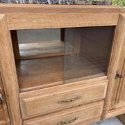 Renovated art deco sideboard in raw solid oak and gray marble 200cm