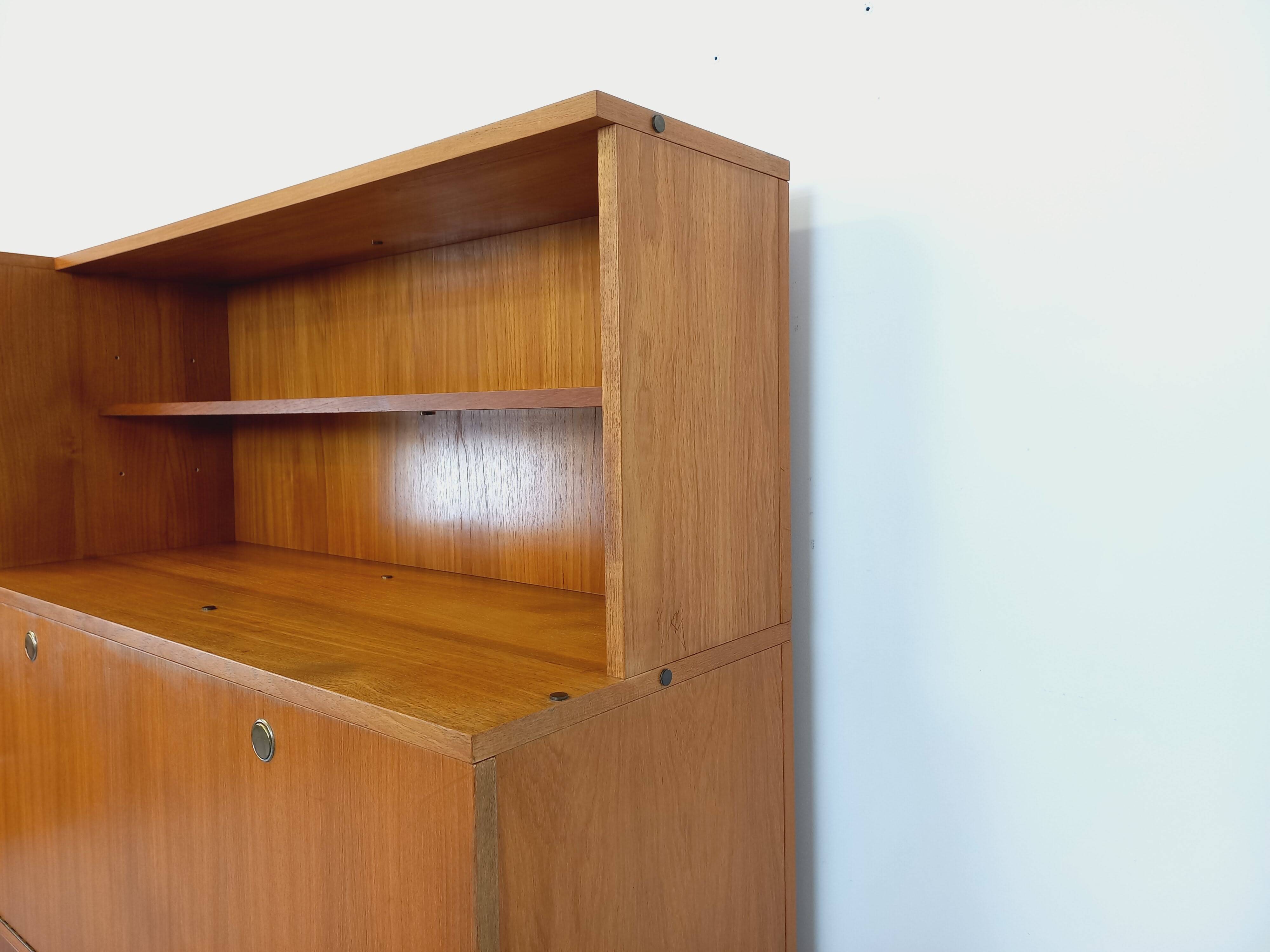Louis Paolozzi modernist teak bookcase and secretary storage unit