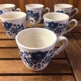 Series of 6 sarreguemines cups white ceramic blue decor france vintage #a385