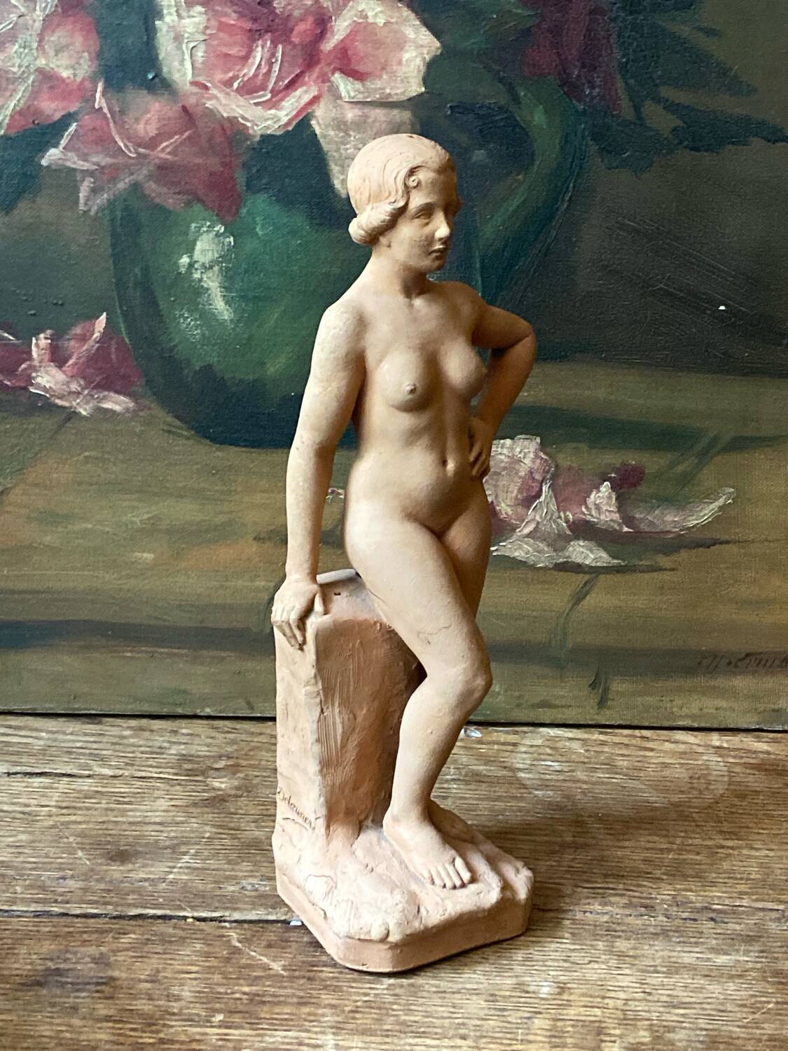 Antique Art Deco sculpture signed Delauner – Terracotta – 26 cm