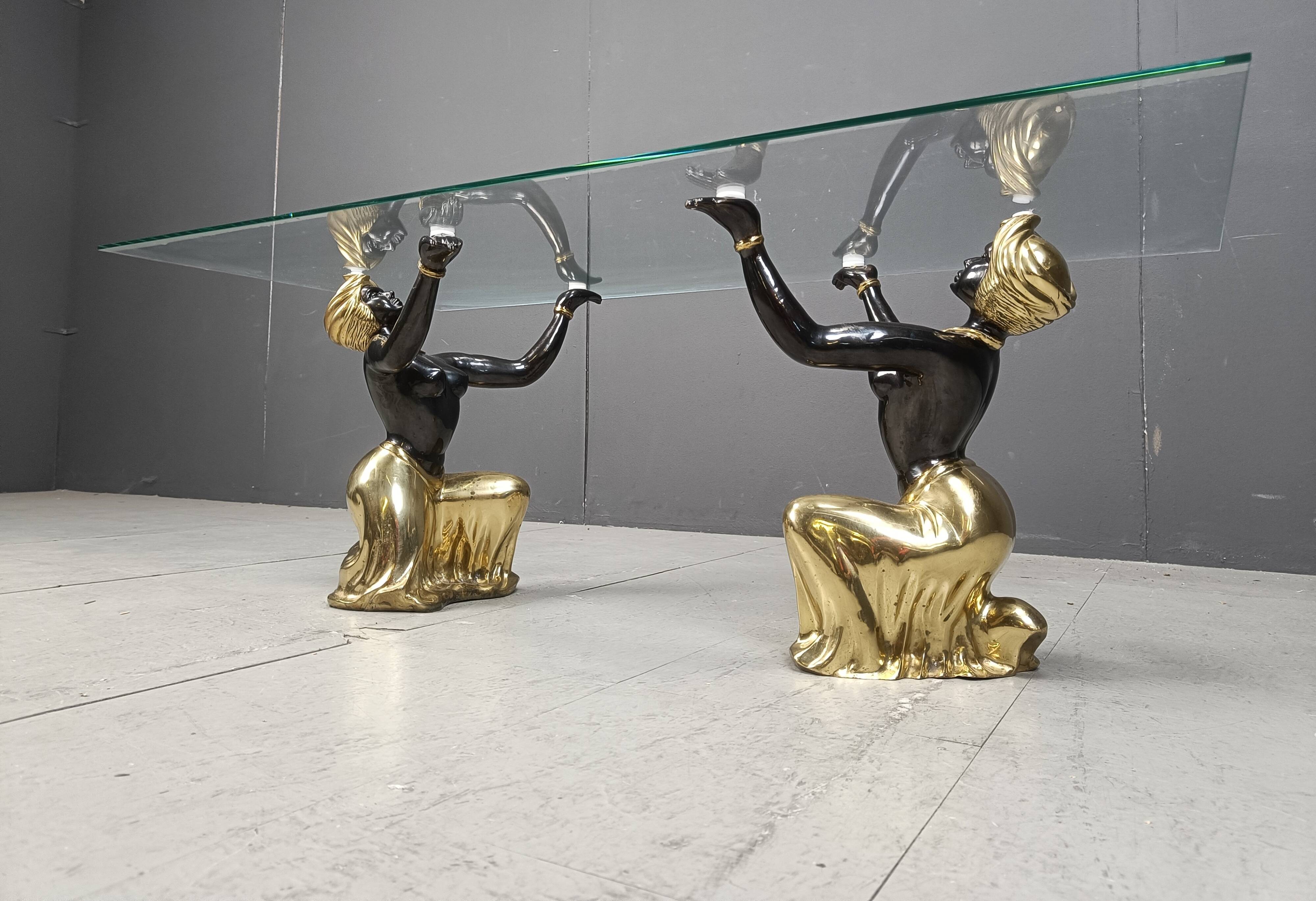 Vintage brass blackamoor coffee table, 1970s