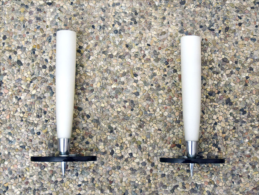 Set of two mid-century appliques in satin glass, crystal and chromed brass